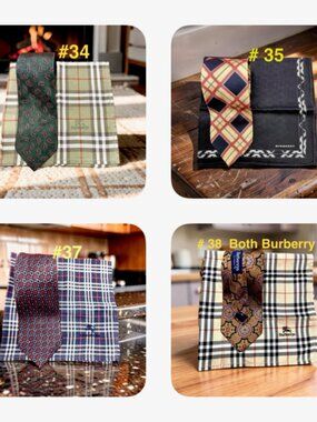 4 Set: BURBERRY  Necktie & Burberry  Handkerchiefs Nova Check, Stripe (Select 1)